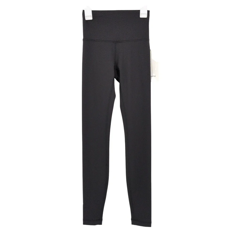 Lululemon Black Wunder Train HR Tight Leggings Stretch Athleisure LA Logo Size 2